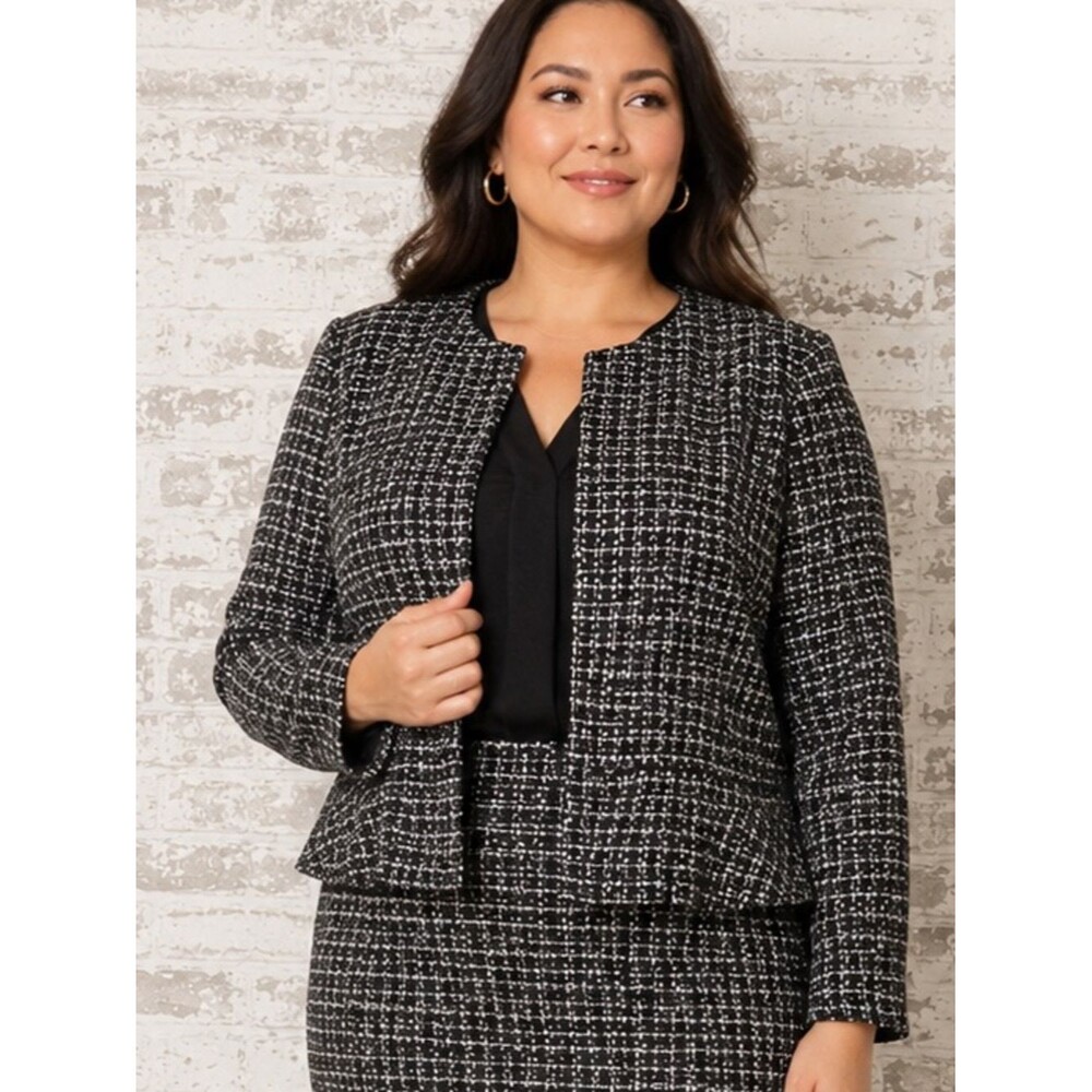 J.Crew Black & White Tweed Peplum Jacket Blazer Size 18 collarless
